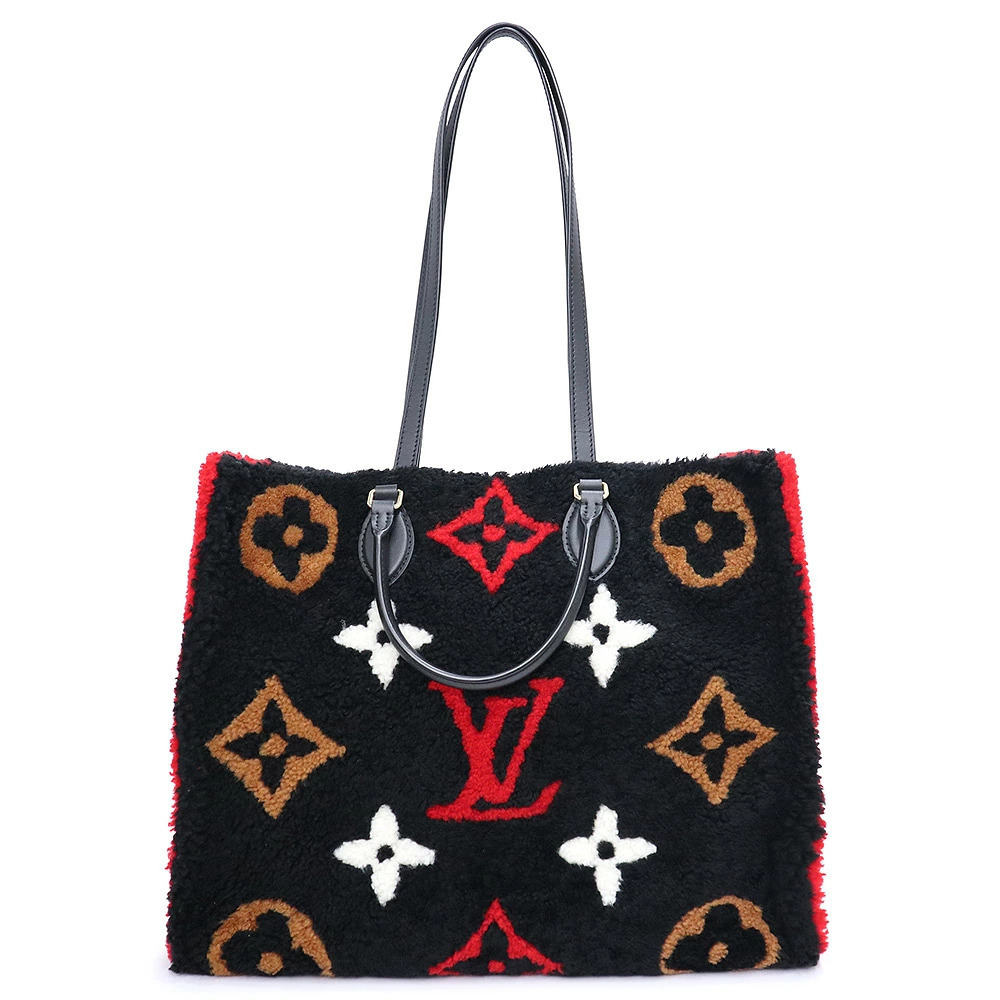 LOUIS VUITTON On The Go Leather Monogram Teddy Black Red Tote Bag